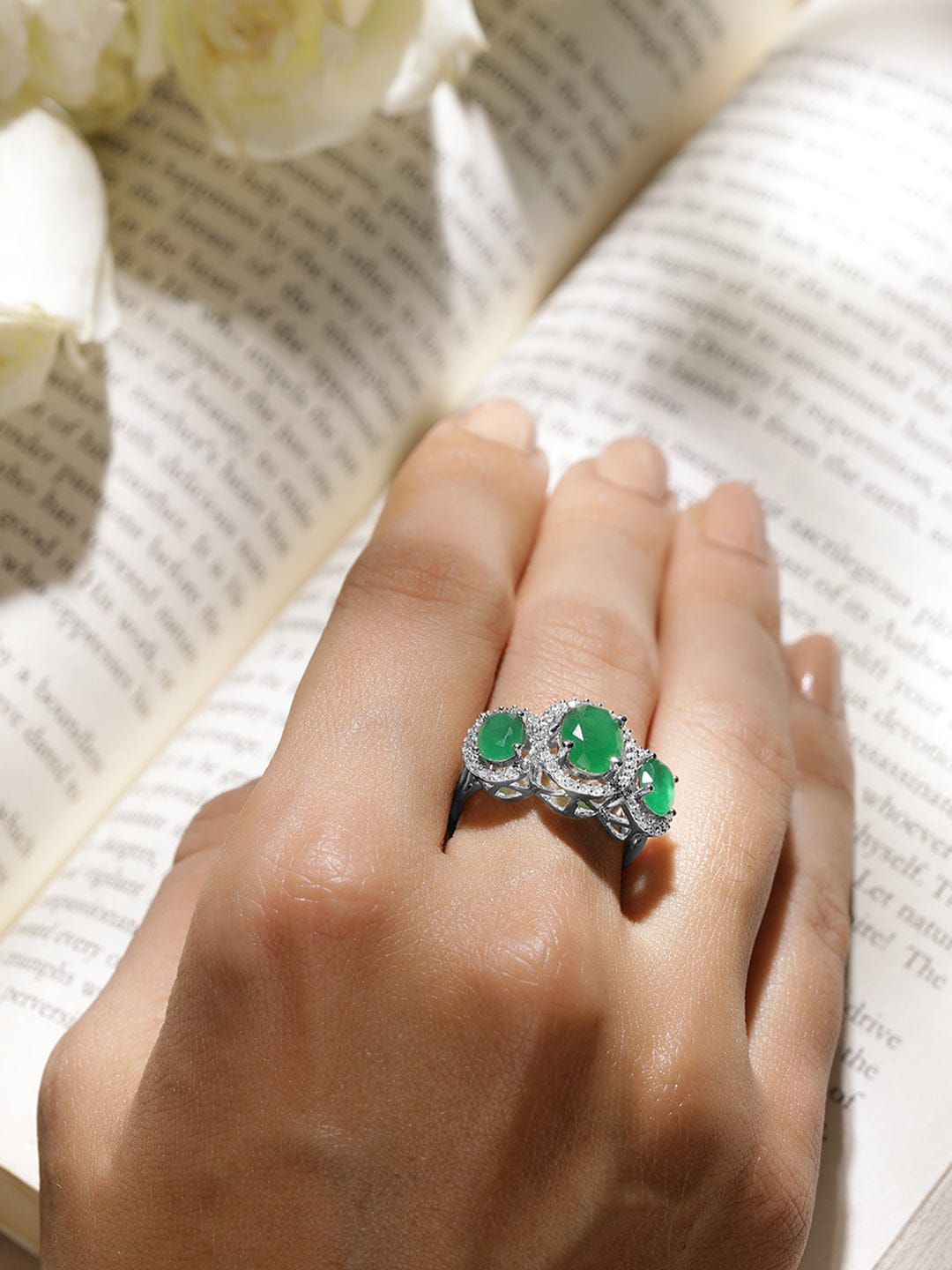 American Diamond Zirconia Emerald Ring