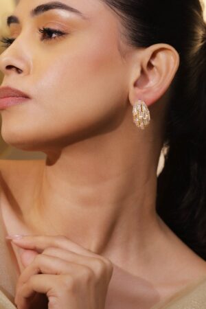 Gold Toned Crystal Huggie Earrings