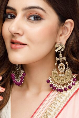 Black Pearll 18K Gold-Plated Large Chandbali Earrings with White Pearl Beaded Accents