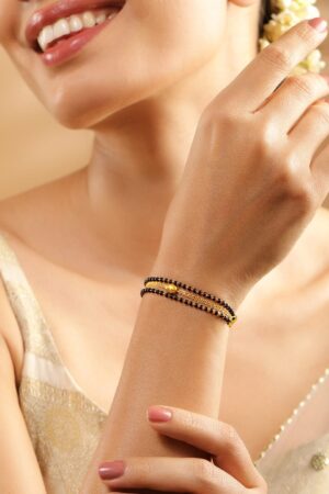 Black Pearll 18K Gold-Plated Black Beaded & Golden Chain Mangalsutra Bracelet for Women