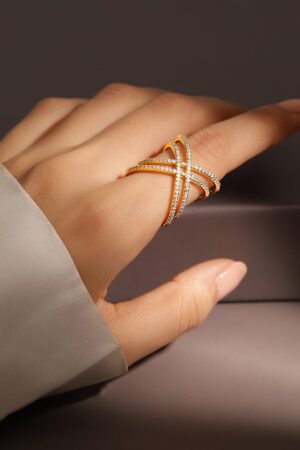 American Diamond Zirconia Multi-Band Gold Ring