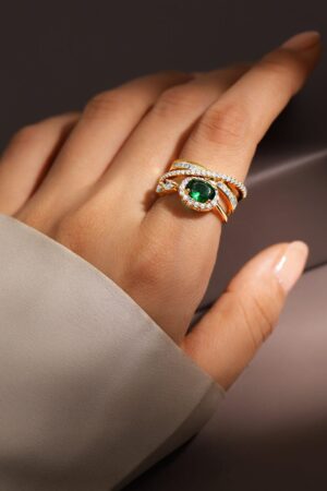 Green American Diamond Zirconia Gold Toned Ring