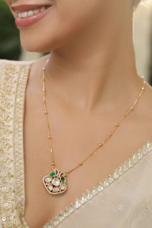 Captivating Green Kundan & American Diamond Zirconia Pendant Necklace