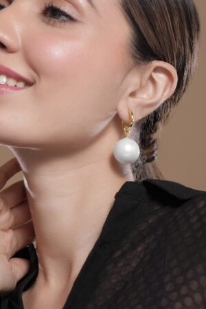 Golden Circles Pearl Hoop Drops