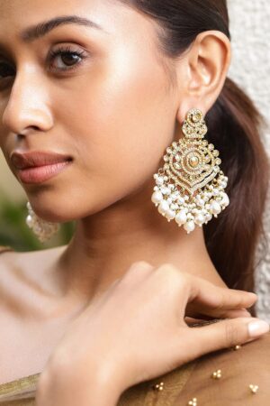 Lustrous American Diamond Zirconia Pearl Studded Chandbali