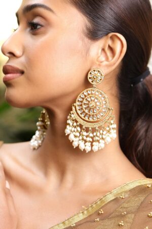 Stylish Ivory Tone Kundan Pearl Chandbali