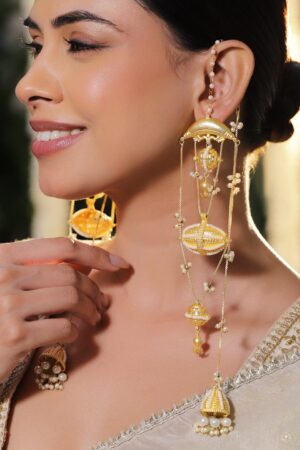 Gold Toned Multi-Layered Pearl Dangler Earrings