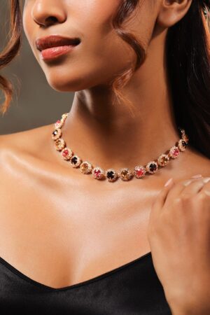 Radiant Multicolour American Diamond Zirconia Studded Statement Necklace