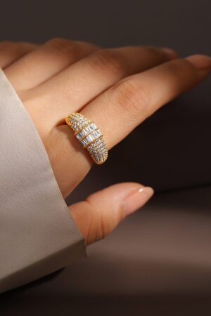 Gold Ring In American Diamond Zirconia