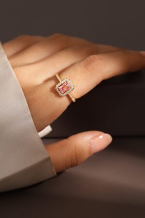 Pink American Diamond Zirconia Cubic Gold Ring