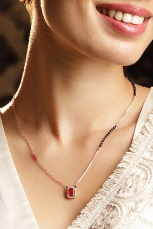 Ruby American Diamond Zirconia Gold Mangalsutra