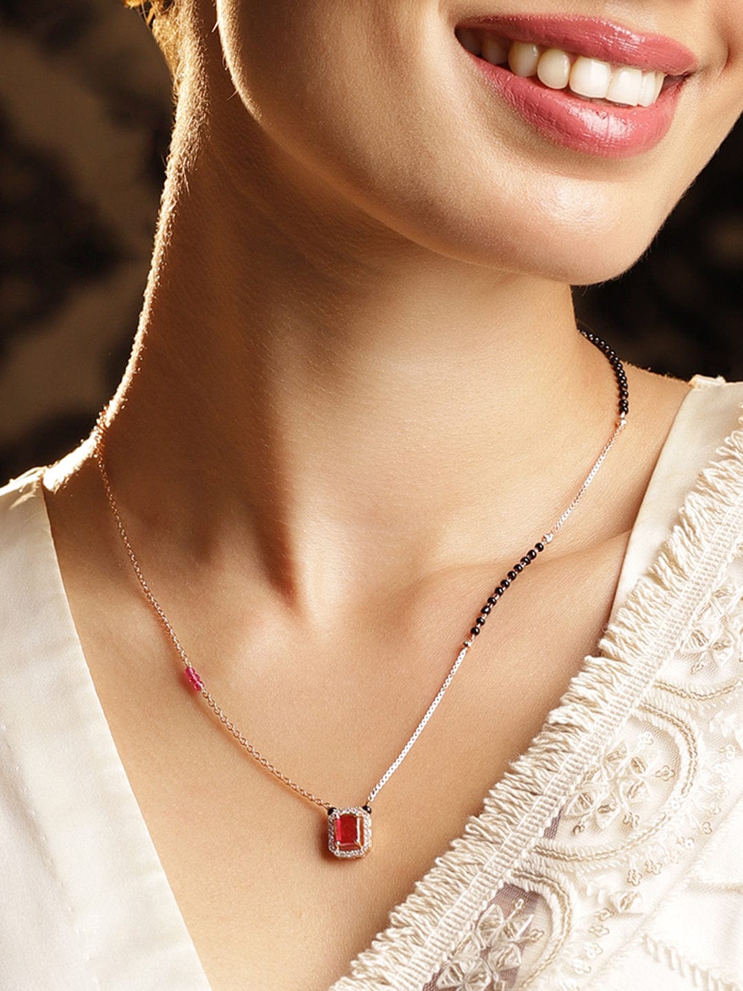 Ruby American Diamond Zirconia Gold Mangalsutra