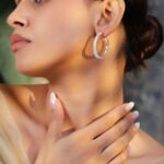 Gold Toned White Hoop Earrings