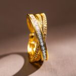 Gold Criss-Cross American Diamond Zirconia Ring