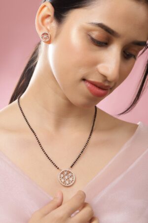 American Diamond Zirconia Gold Floral Pendant Mangalsutra Set