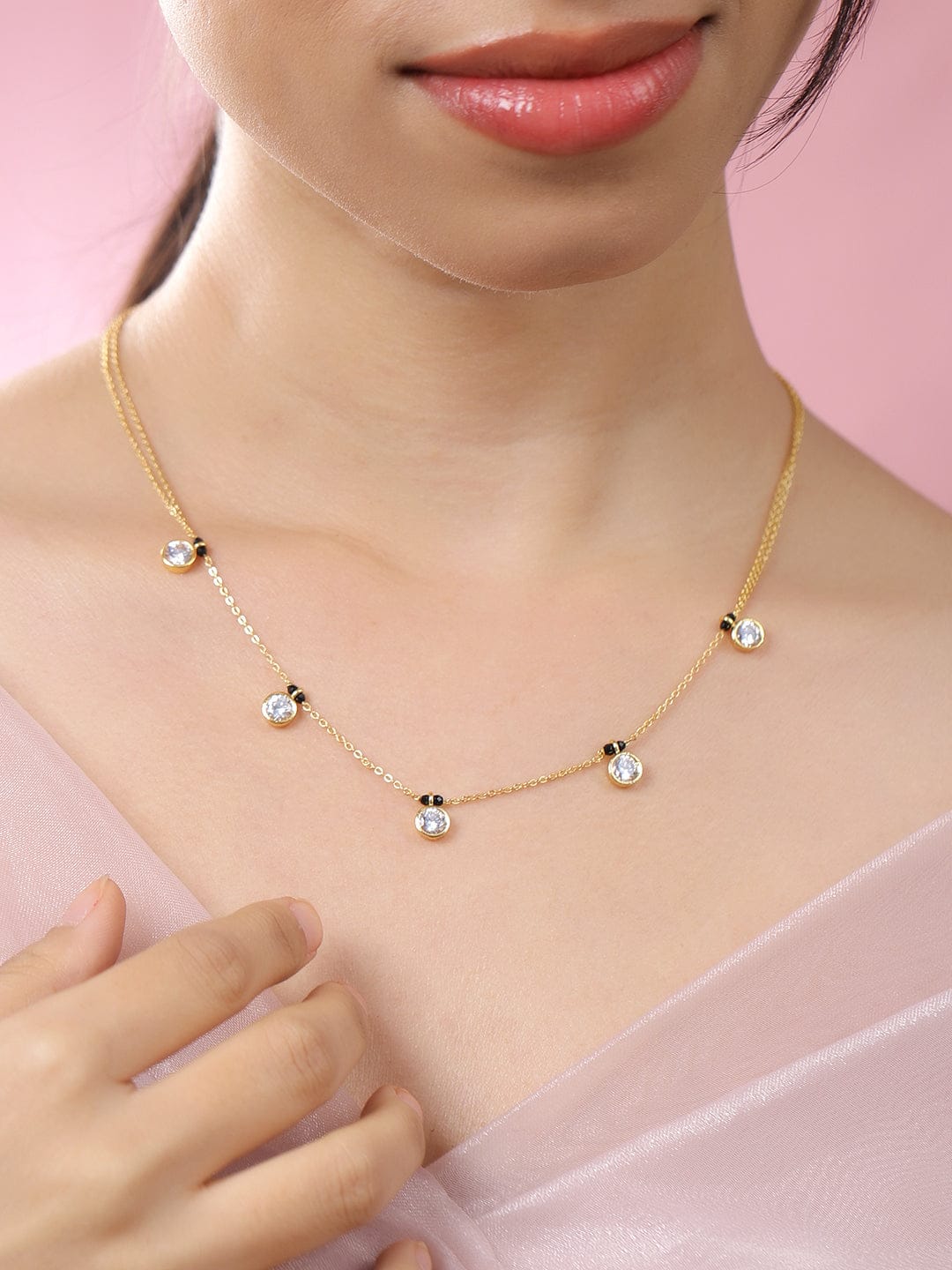 American Diamond Zirconia Studded Gold Mangalsutra