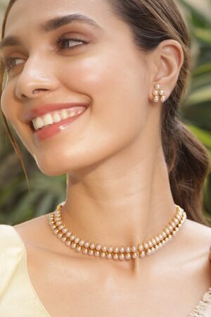 Dazzling White Gold Plated Short Necklace Set