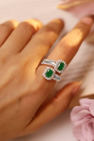 Green American Diamond Zirconia Rose Gold Ring