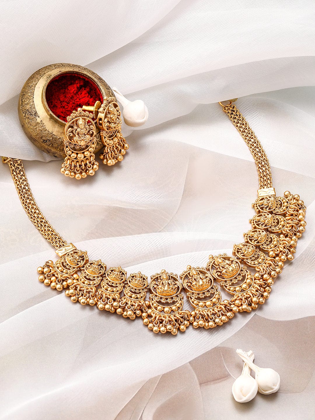 Laxmi Motif Temple Necklace Set