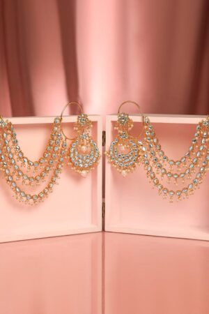 Royal White Kundan Chandbali with Kaan Chain