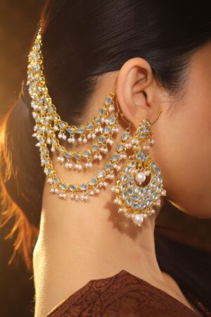 Royal White Kundan Chandbali with Kaan Chain