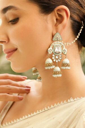 Timeless White Jhumka with Kaan Chain