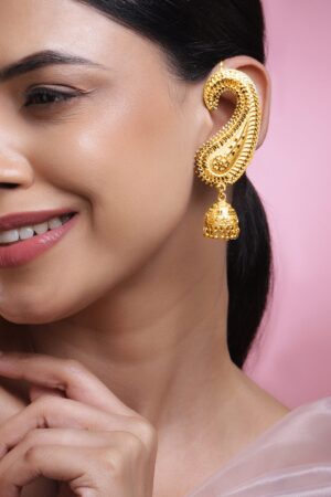 Golden Paisley Festive Ear-Cuff Jhumkas