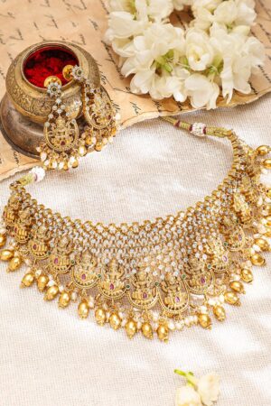 Laxmi Motif Choker Set with American Diamond Zirconia