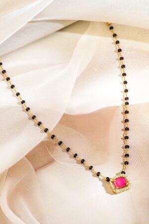 Pink American Diamond Zirconia Gold Toned Mangalsutra