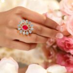 American Diamond Zirconia Pink Floral Ring