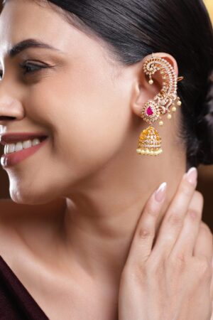 Festive Radiance Ruby Ear-Cuff Jhumkas