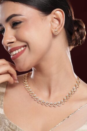 American Diamond Zirconia Floral Ring Necklace Set