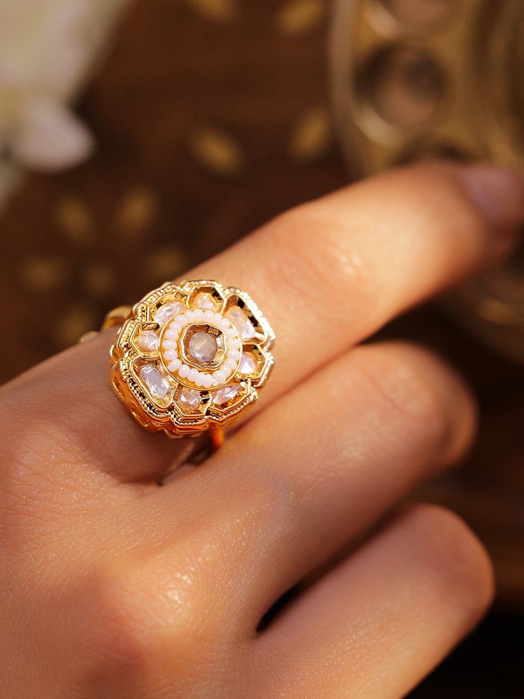 Mist of Kundan & Pearls Ring