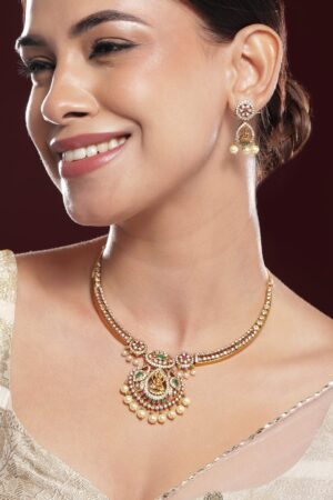 Multicolor Studded Laxmi Motif Pearl Drop Necklace Set