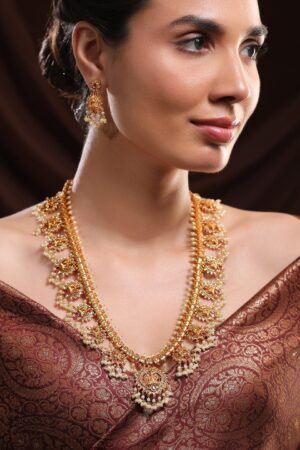 Long Pearl Drop Necklace Set with Laxmi Motif