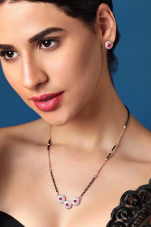 Pink American Diamond Zirconia Mangalsutra With Studs