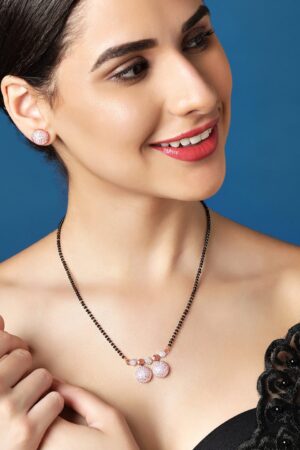 American Diamond Zirconia Rose Gold Mangalsutra Set