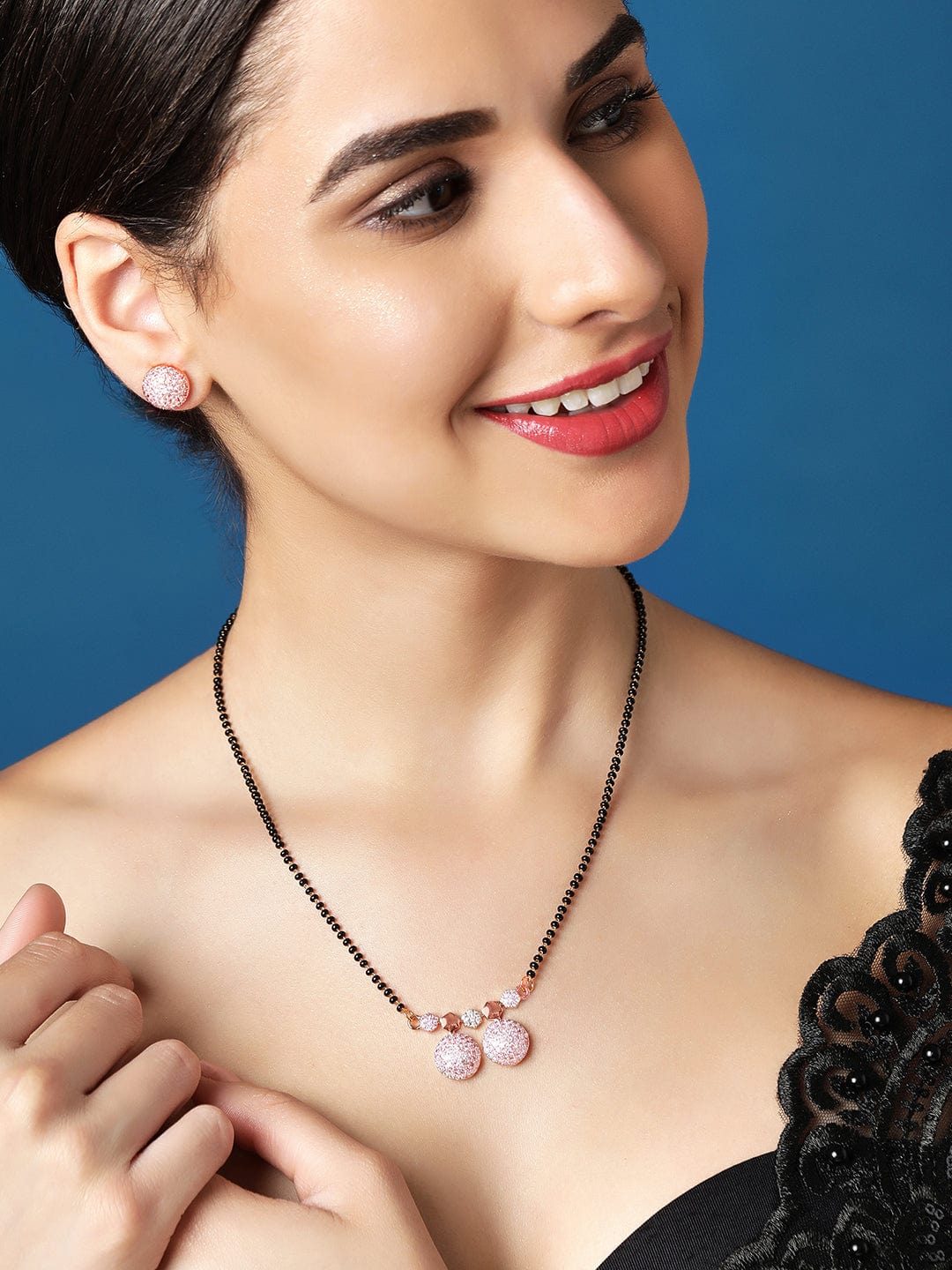 American Diamond Zirconia Rose Gold Mangalsutra Set