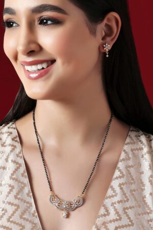 American Diamond Zirconia Mangalsutra With Floral Earrings