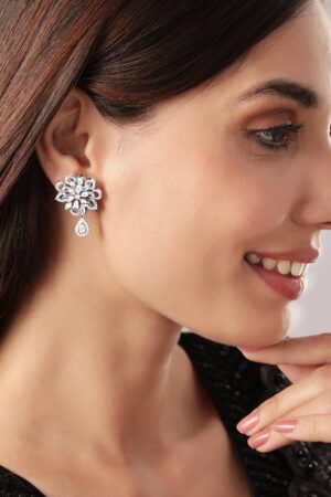 Lustrous Floral American Diamond Zirconia Earrings