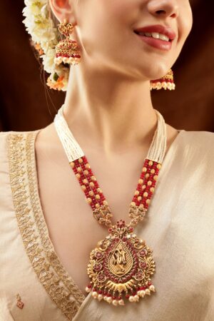 Lord Shri Krisha Majestic Temple Red Necklace Set