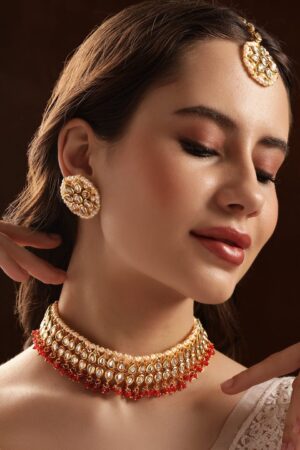 Dazzling Red Drops Kundan Choker Set