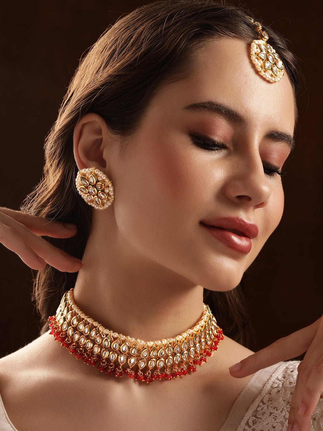 Dazzling Red Drops Kundan Choker Set