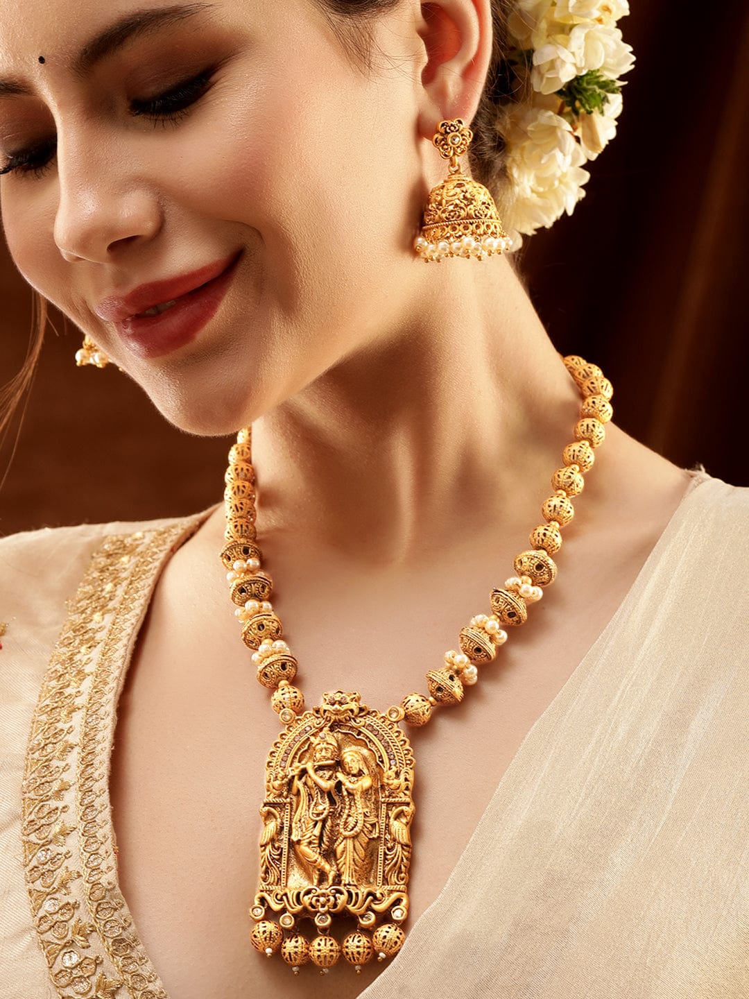 Enchanting Radha Krishna Temple Necklace Set