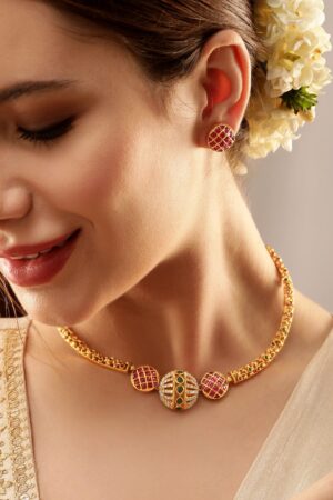 American Diamond Zirconia Multicolor Studded Necklace Set