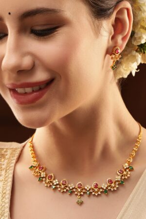 Red & Green American Diamond Zirconia Necklace Set