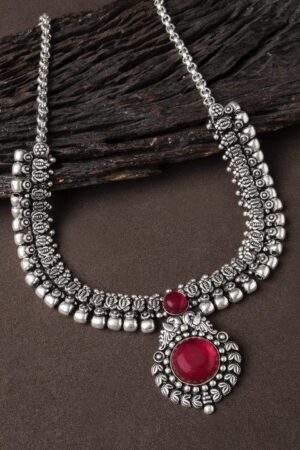 Black Pearll Oxidised Necklace with Stone