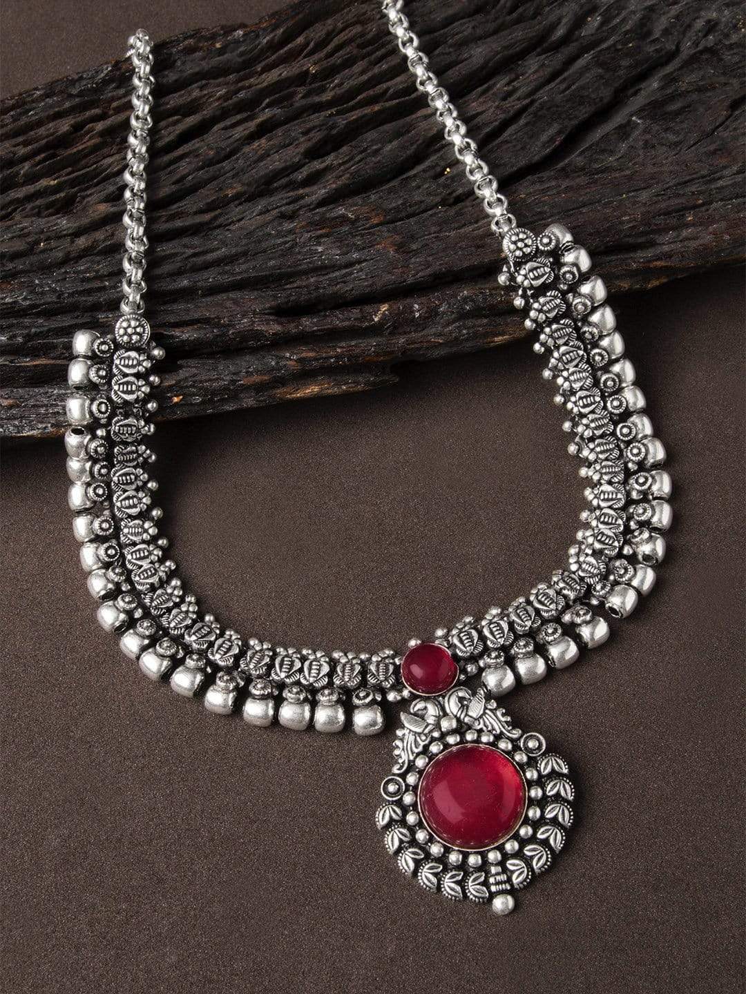 Black Pearll Oxidised Necklace with Stone