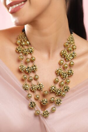Oxidised Gold Toned Beaded Layered Necklace