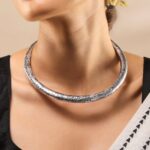 Black Pearll Oxidized Silver Plated Floral and Geometric Design Statement Choker Necklace